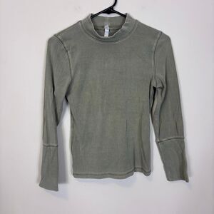 Free People Green Mock Neck Long Sleeve Top Small